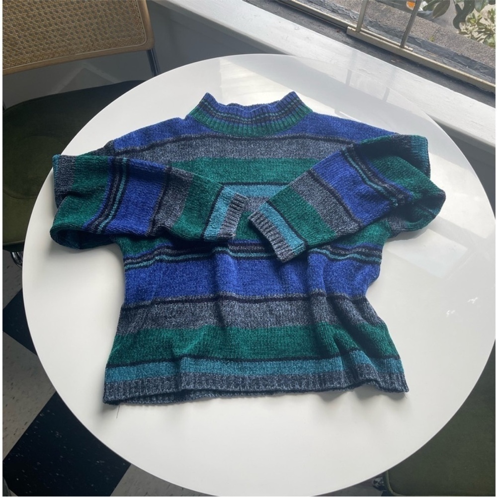 Vintage 80s Striped Cropped Fuzzy Chenille Sweater